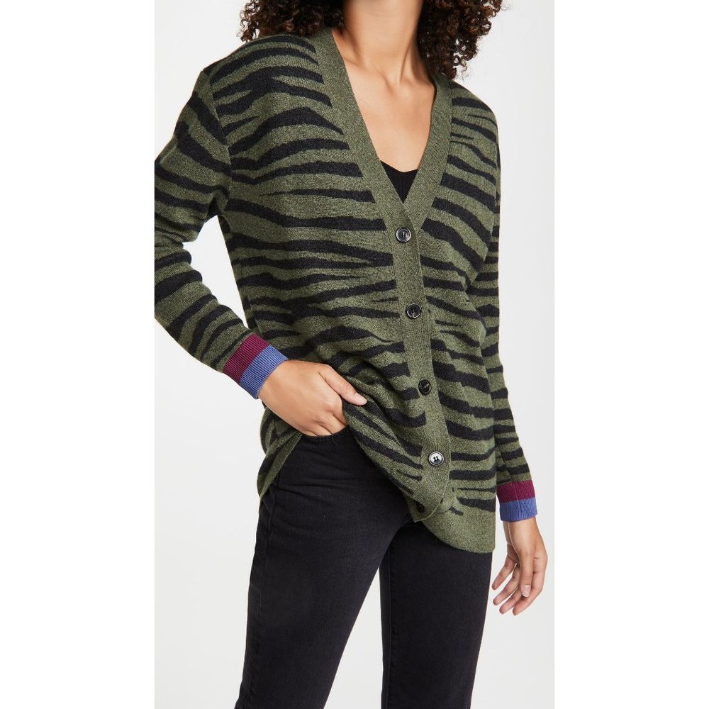 KULE Green and Black Striped Cardigan